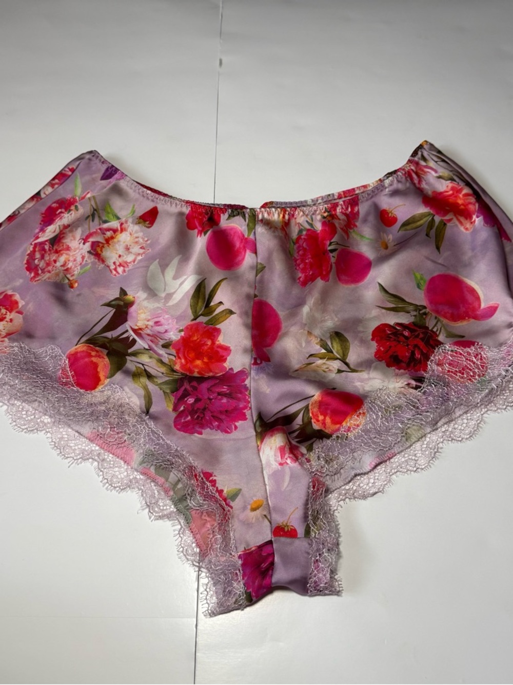 Victoria's Secret Lavender Floral Satin Lace-Trim Sleep Shorts